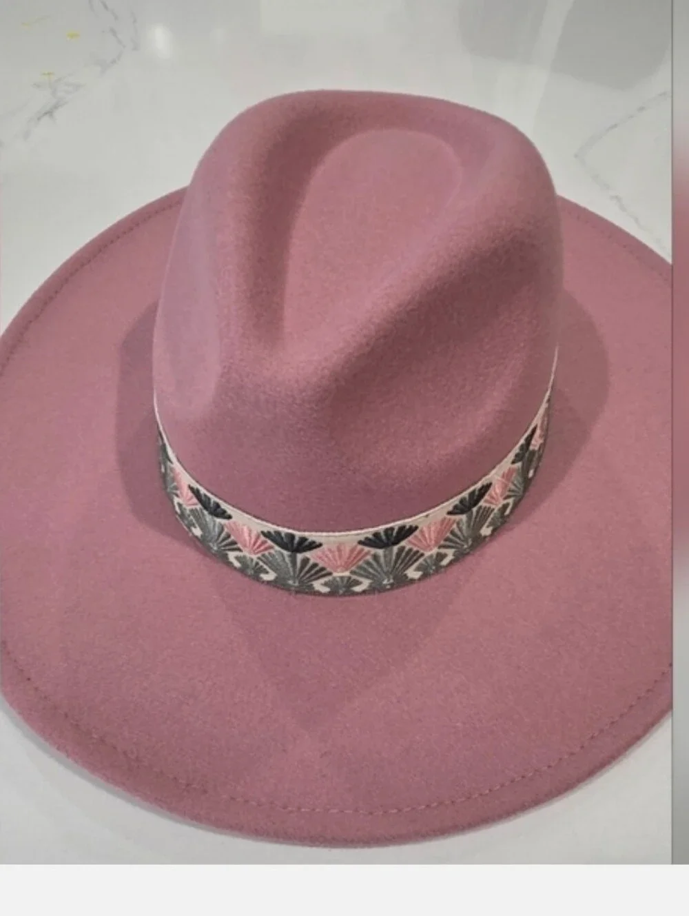 Red Dress Boutique Dusty Rose Wide-Brim Fedora with Embroidered Band